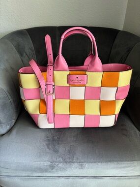 kate spade Pink, Yellow, Orange & Cream Woven Leather Tote